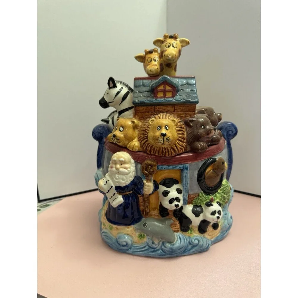 Vintage BICO Noah's Ark Ceramic Cookie Jar Animals 11